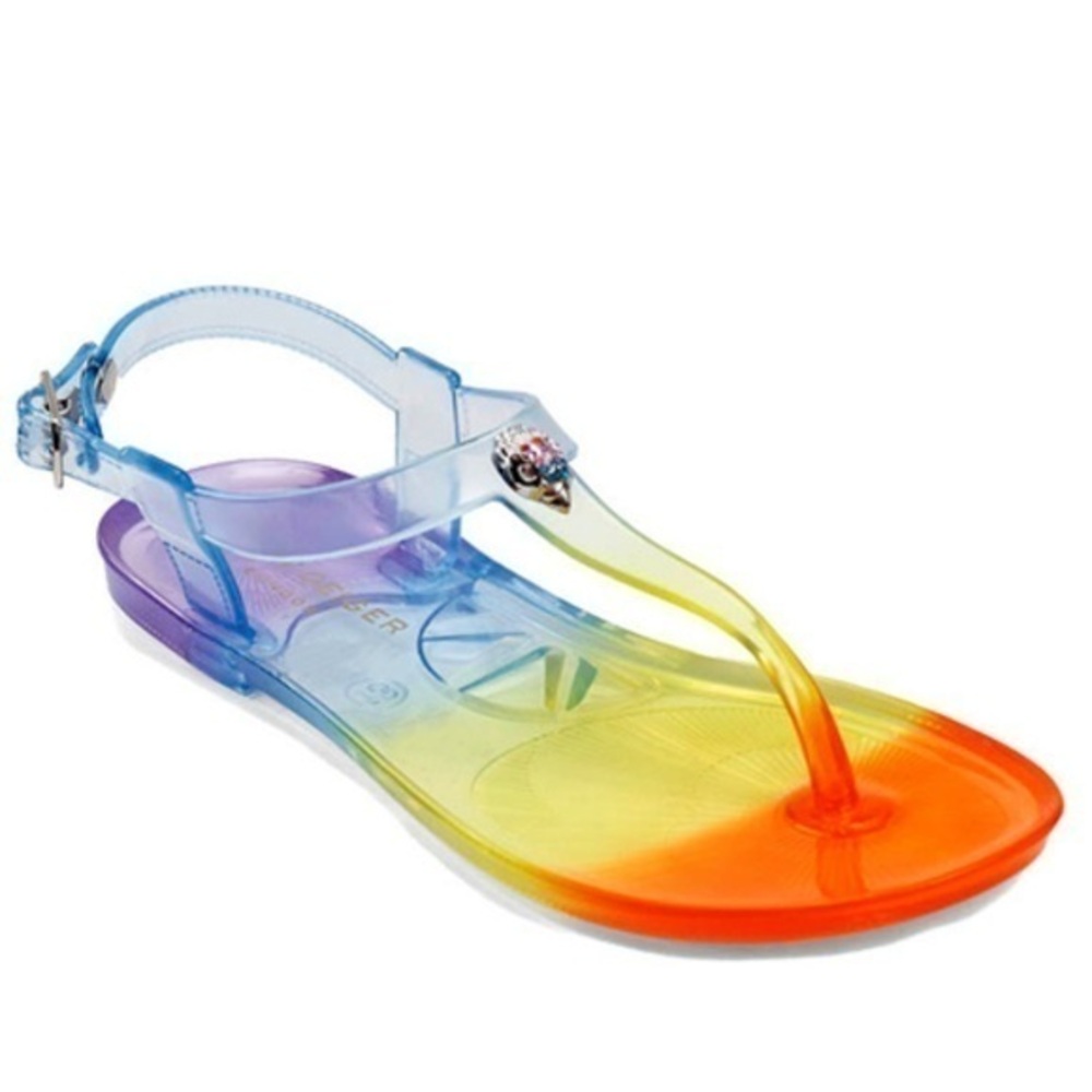 Kurt Geiger Kids Mini Maddison Multicolor Rainbow Coastal Jelly Thong Sandals - Picture 4 of 14